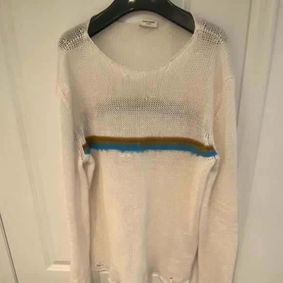 Saint Laurent Destroyed Stripe Linen Blend Sweater Size L - Picture 2 of 5